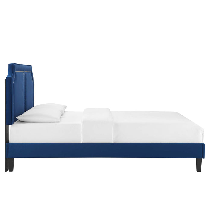 Novi Performance Velvet Bed With Black Wood Legs