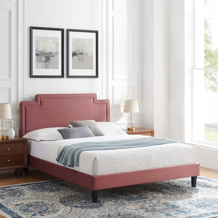 Liva Performance Velvet Bed With Black Wood Legs