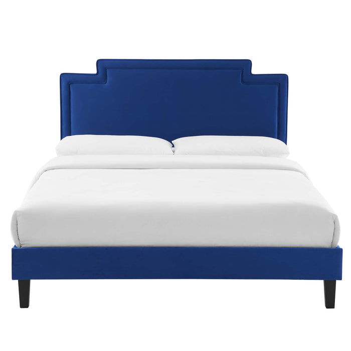 Liva Performance Velvet Bed With Black Wood Legs