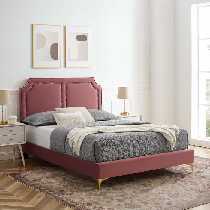 Novi Performance Velvet Bed With Gold Metal Legs