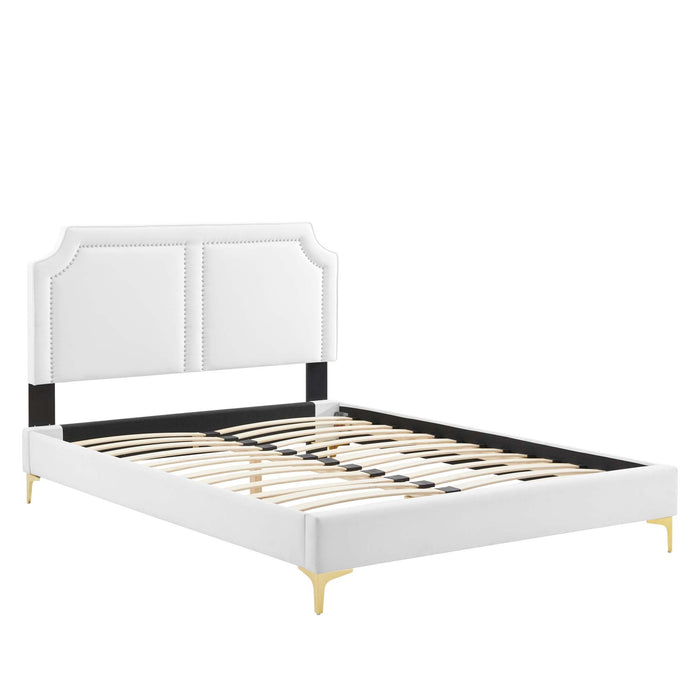 Novi Performance Velvet Bed With Gold Metal Legs