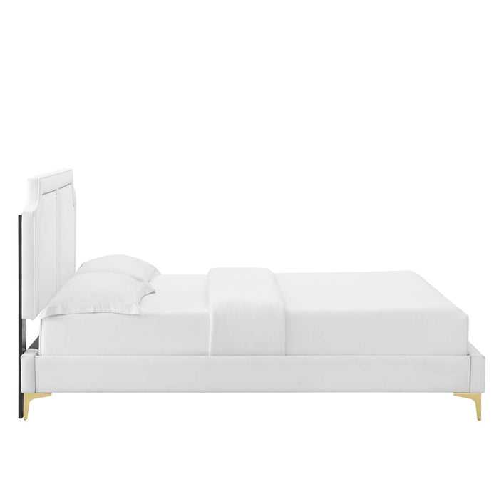 Novi Performance Velvet Bed With Gold Metal Legs