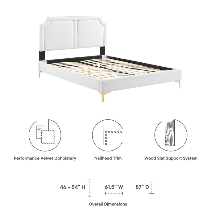 Novi Performance Velvet Bed With Gold Metal Legs