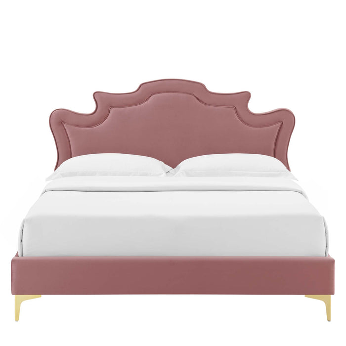 Neena Performance Velvet Bed With Gold Metal Legs