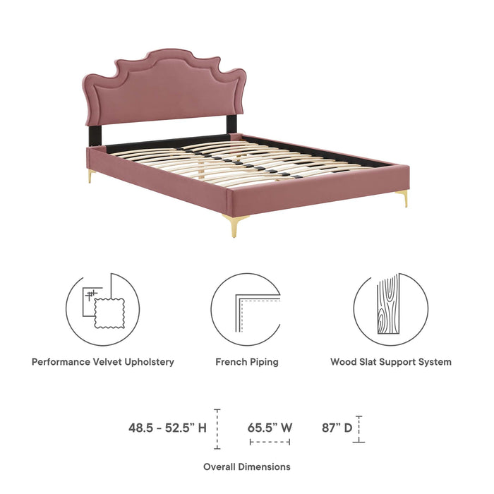 Neena Performance Velvet Bed With Gold Metal Legs