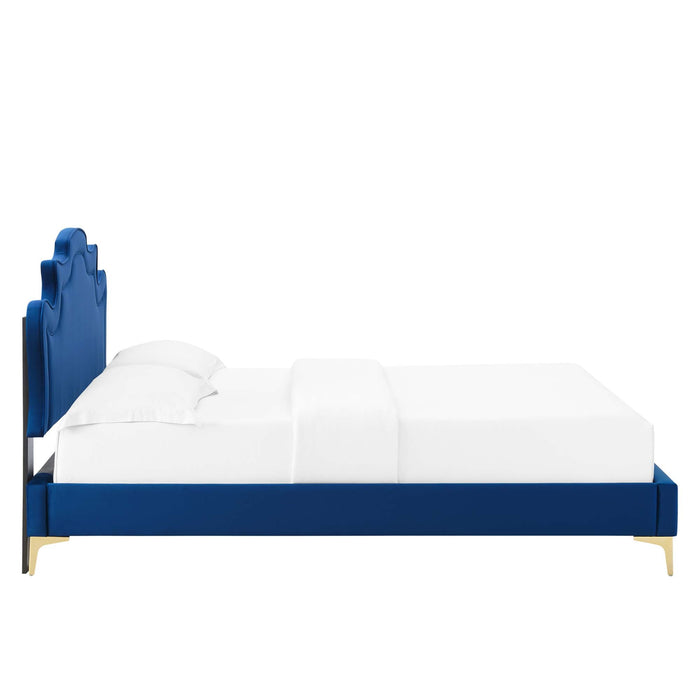 Neena Performance Velvet Bed With Gold Metal Legs