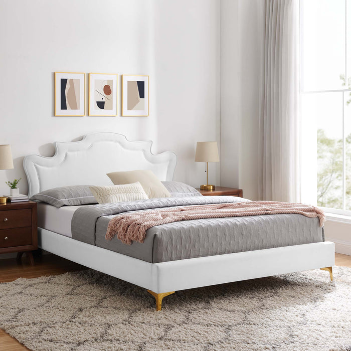 Neena Performance Velvet Bed With Gold Metal Legs