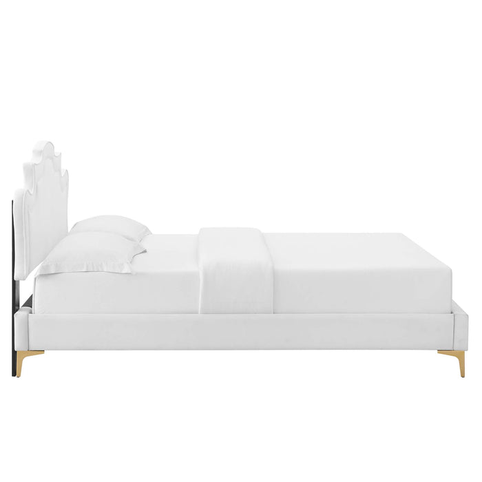 Neena Performance Velvet Bed With Gold Metal Legs