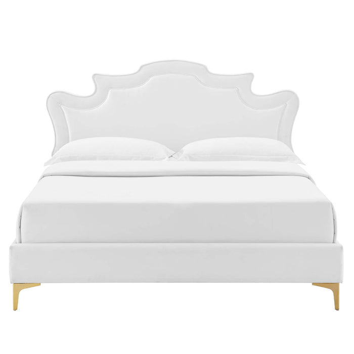 Neena Performance Velvet Bed With Gold Metal Legs