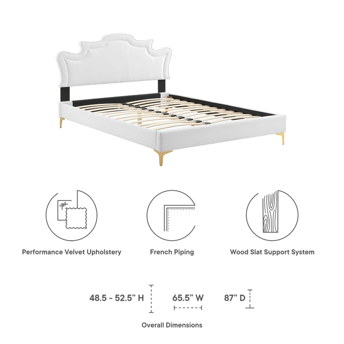 Neena Performance Velvet Bed With Gold Metal Legs