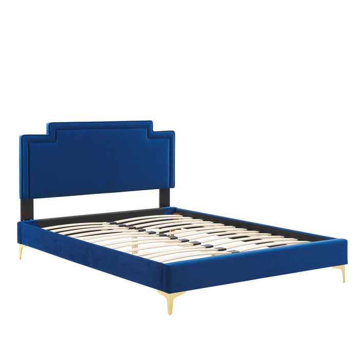 Liva Performance Velvet Bed With Gold Metal Legs