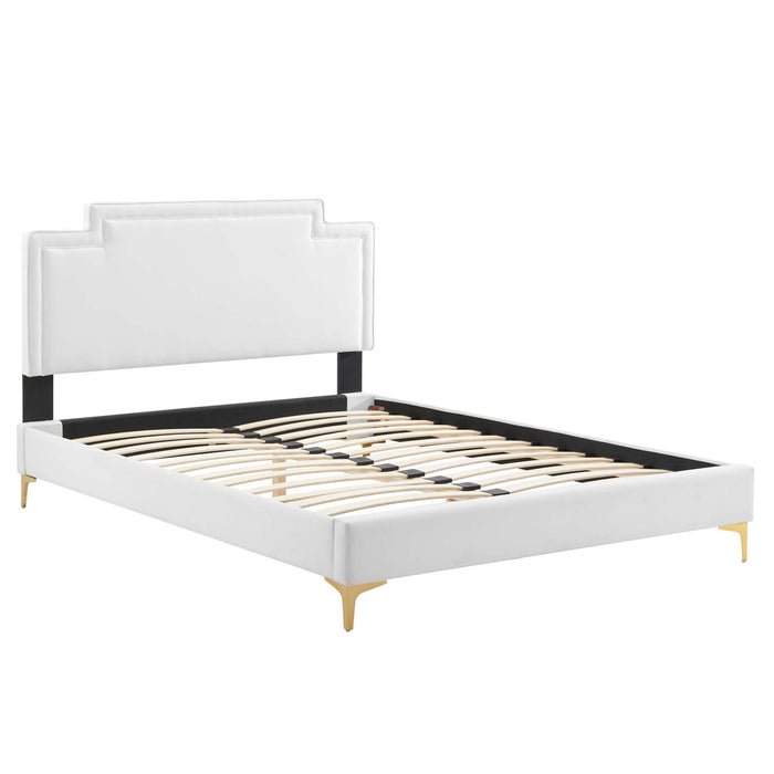 Liva Performance Velvet Bed With Gold Metal Legs