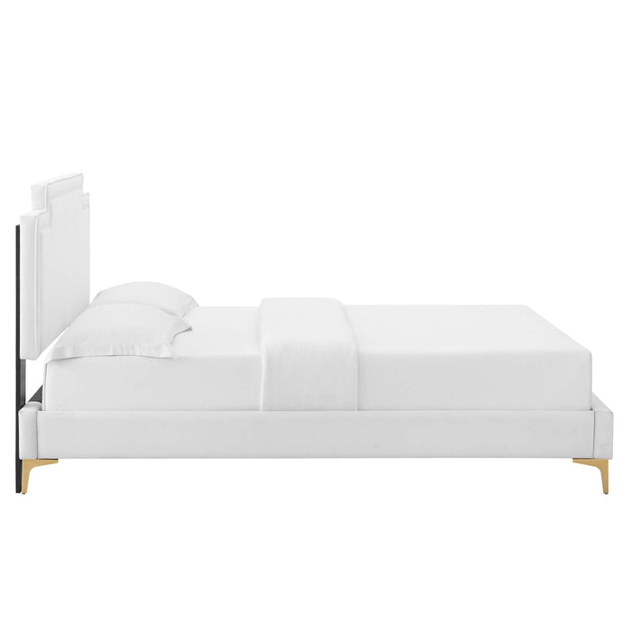 Liva Performance Velvet Bed With Gold Metal Legs