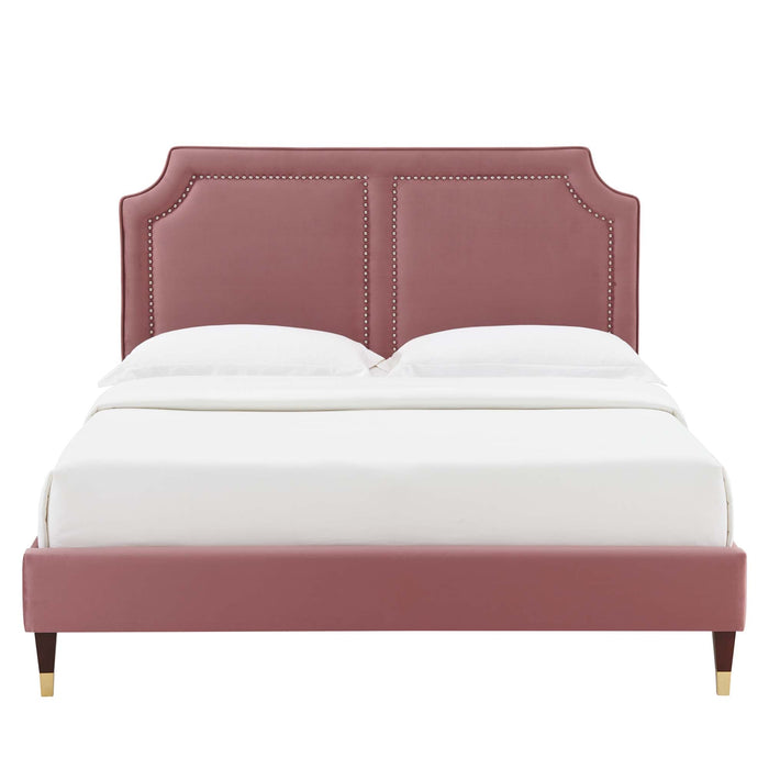 Novi Performance Velvet Bed With Wood and Gold Legs