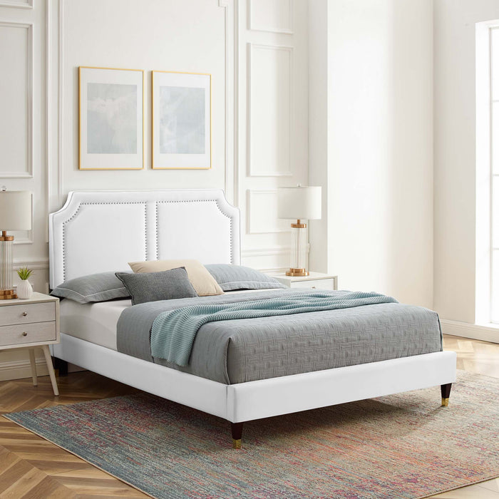 Novi Performance Velvet Bed With Wood and Gold Legs