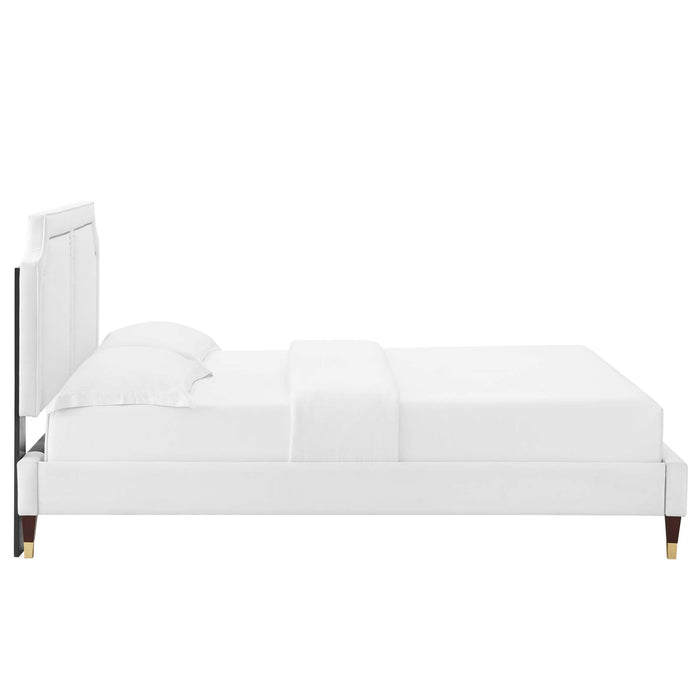 Novi Performance Velvet Bed With Wood and Gold Legs