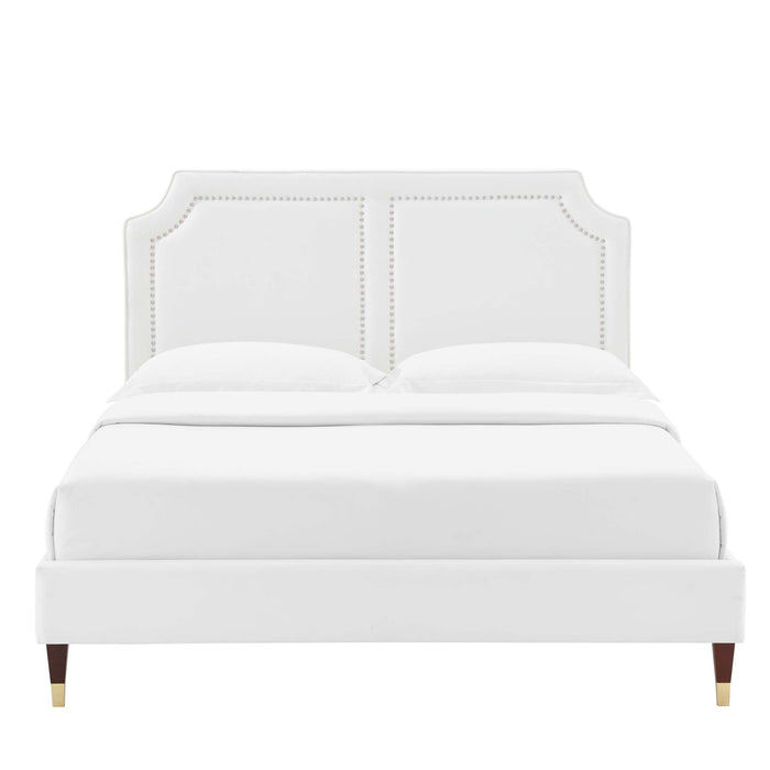 Novi Performance Velvet Bed With Wood and Gold Legs