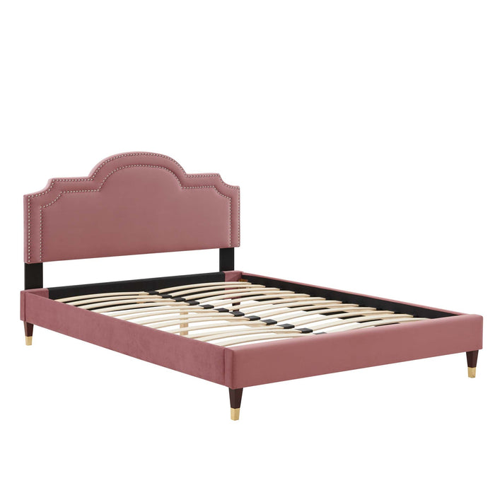 Aviana Performance Velvet Bed With Wood and Gold Legs