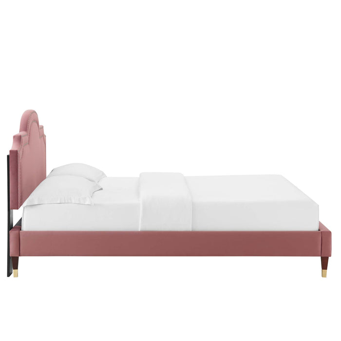 Aviana Performance Velvet Bed With Wood and Gold Legs