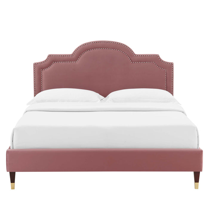 Aviana Performance Velvet Bed With Wood and Gold Legs