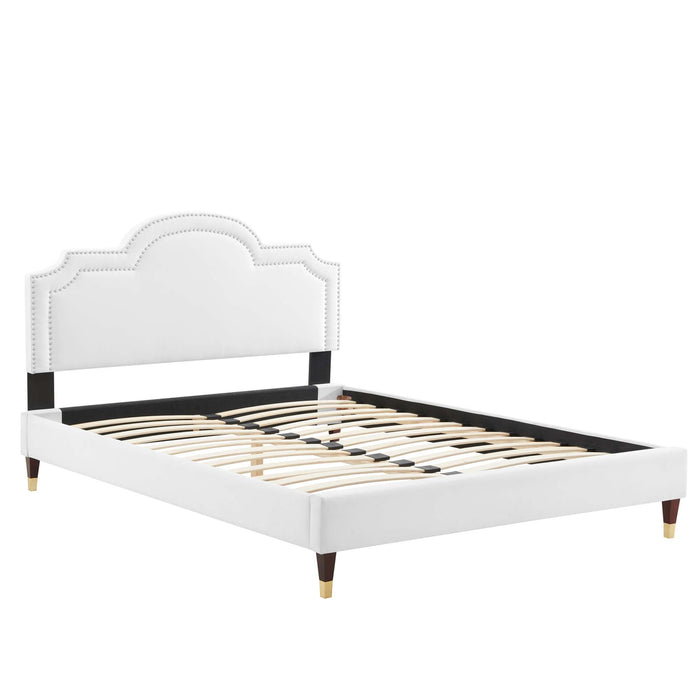 Aviana Performance Velvet Bed With Wood and Gold Legs