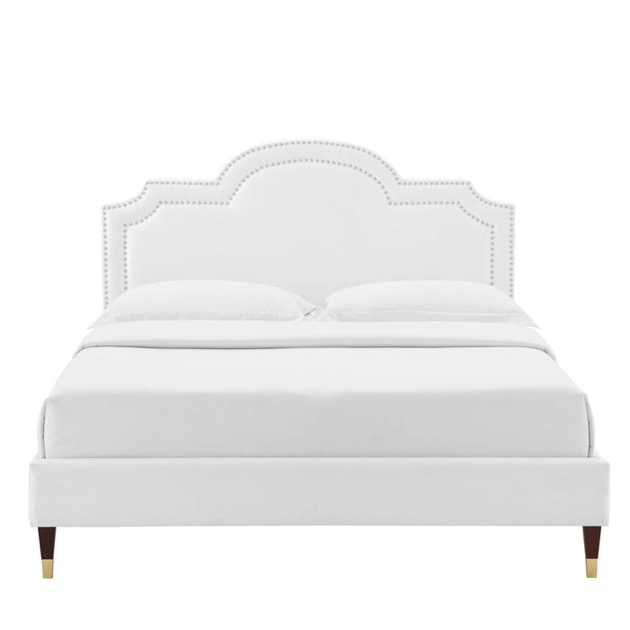 Aviana Performance Velvet Bed With Wood and Gold Legs