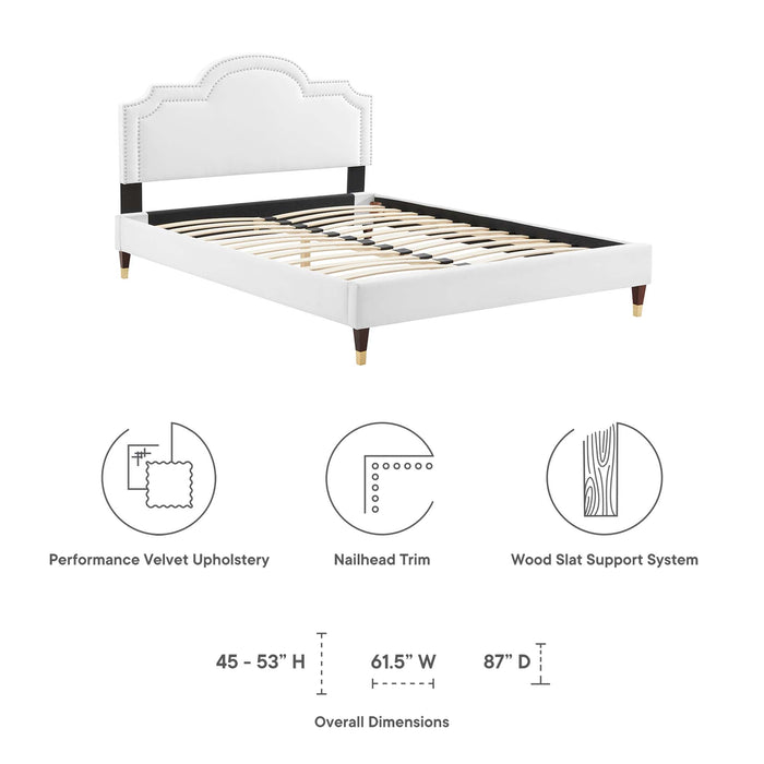 Aviana Performance Velvet Bed With Wood and Gold Legs