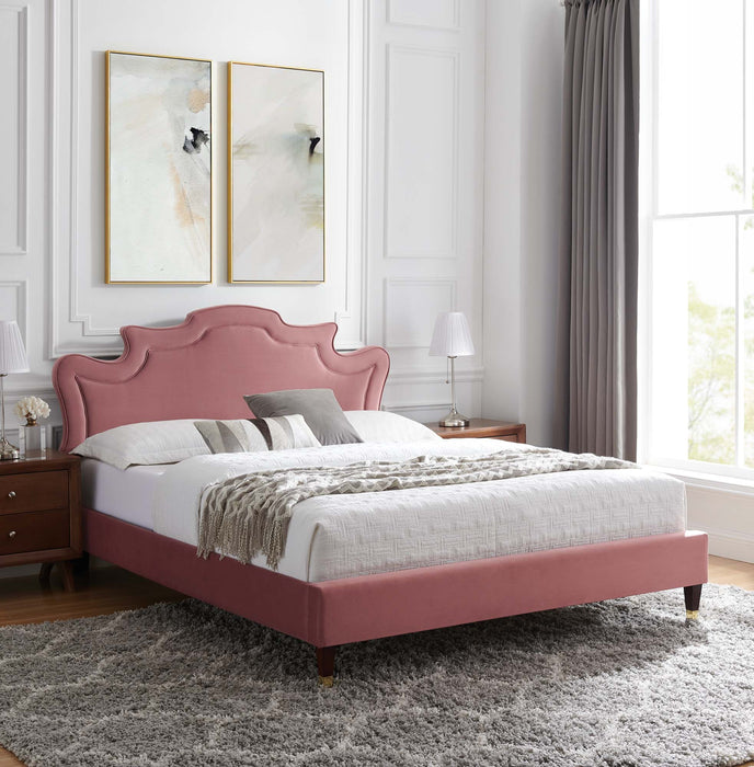 Neena Performance Velvet Bed With Wood and Gold Legs