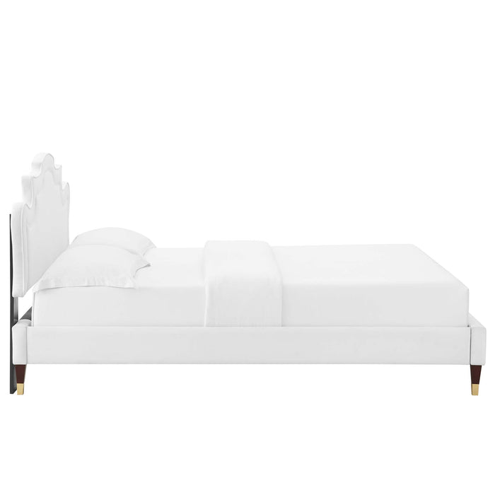 Neena Performance Velvet Bed With Wood and Gold Legs