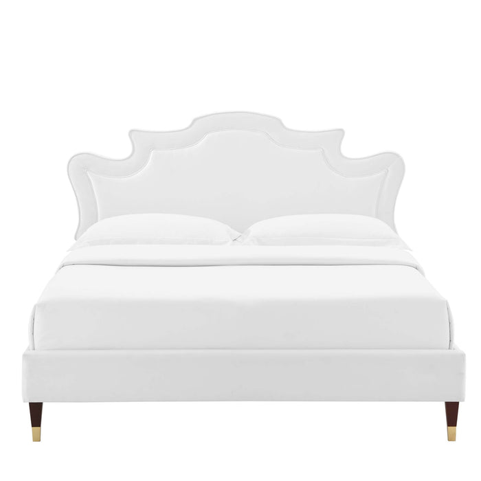 Neena Performance Velvet Bed With Wood and Gold Legs