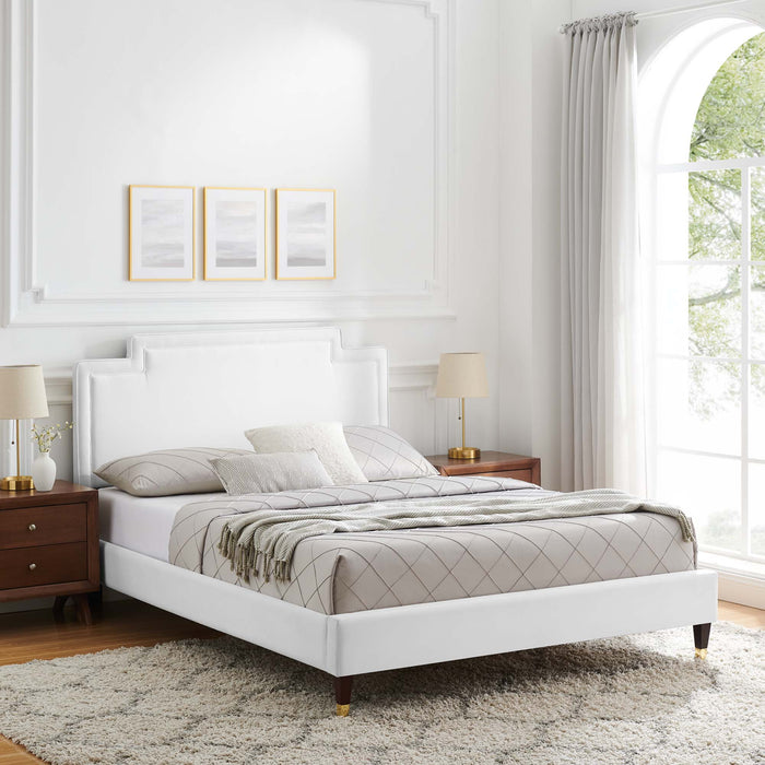 Liva Performance Velvet Bed With Wood and Gold Legs