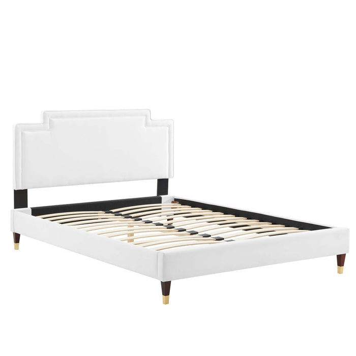 Liva Performance Velvet Bed With Wood and Gold Legs