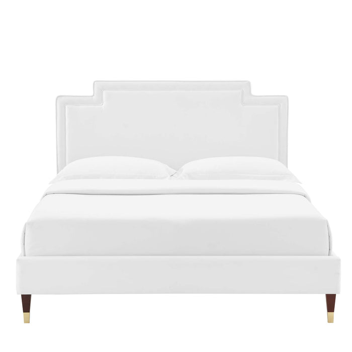 Liva Performance Velvet Bed With Wood and Gold Legs