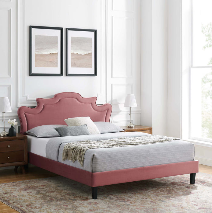 Neena Performance Velvet Bed With Black Wood Legs