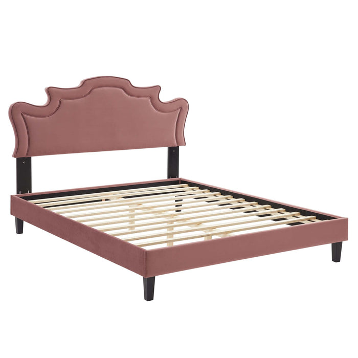 Neena Performance Velvet Bed With Black Wood Legs