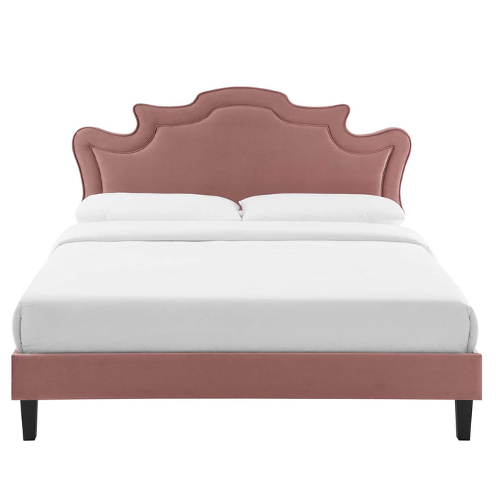 Neena Performance Velvet Bed With Black Wood Legs