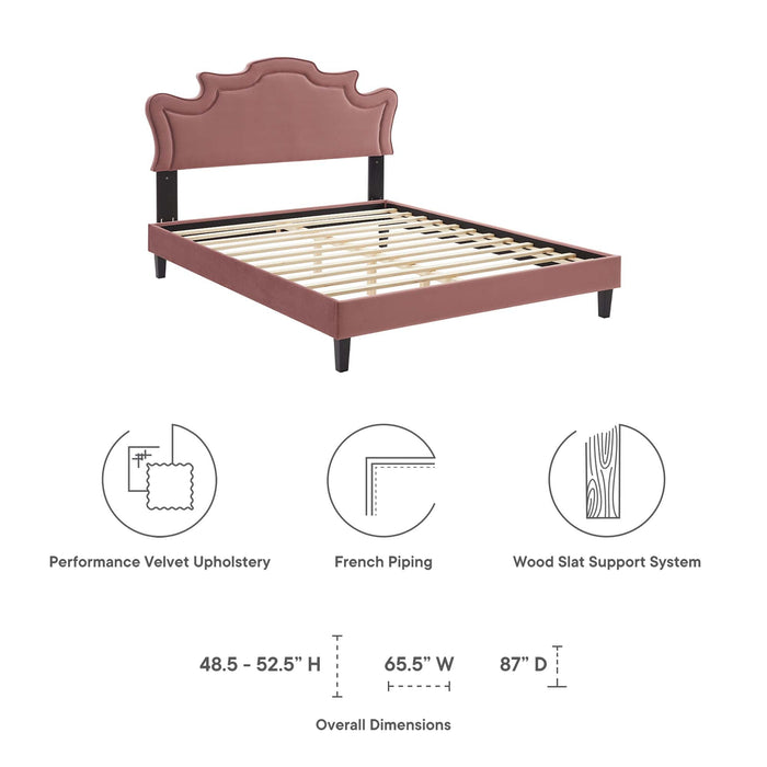 Neena Performance Velvet Bed With Black Wood Legs