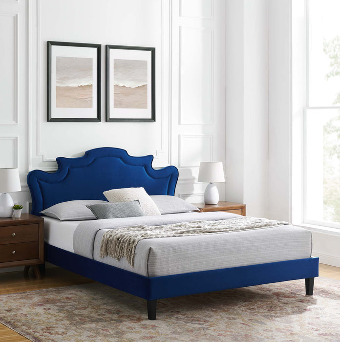 Neena Performance Velvet Bed With Black Wood Legs