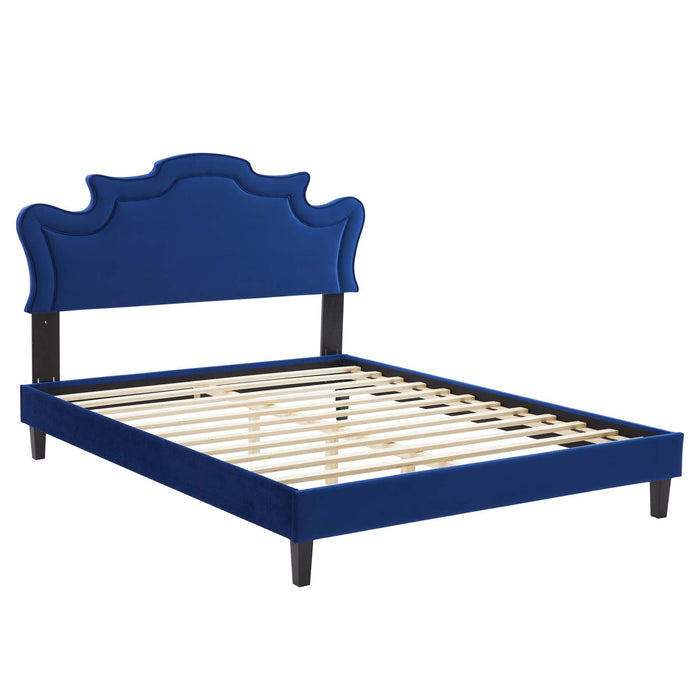 Neena Performance Velvet Bed With Black Wood Legs