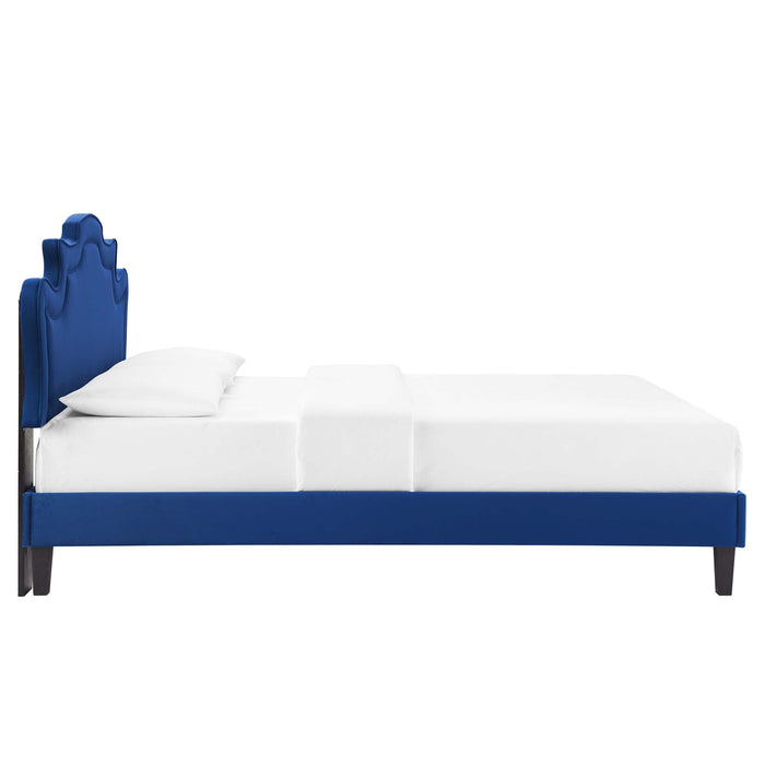 Neena Performance Velvet Bed With Black Wood Legs