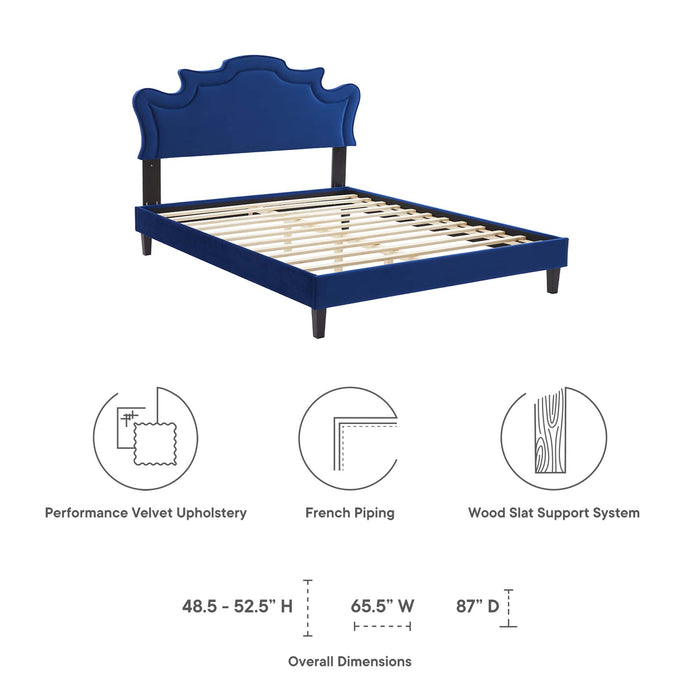 Neena Performance Velvet Bed With Black Wood Legs