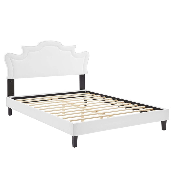 Neena Performance Velvet Bed With Black Wood Legs