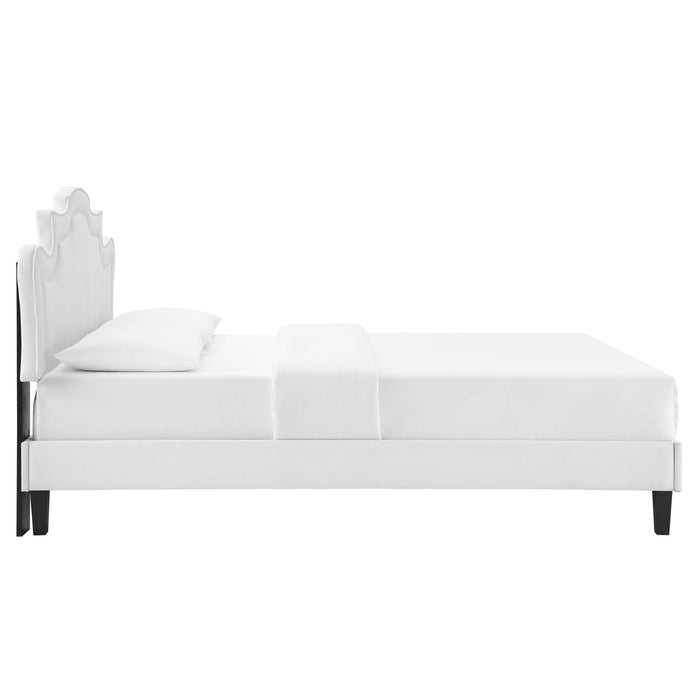 Neena Performance Velvet Bed With Black Wood Legs