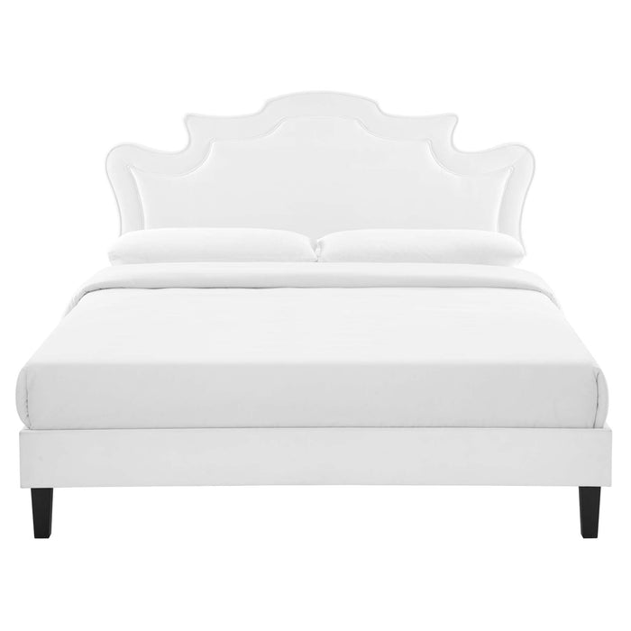 Neena Performance Velvet Bed With Black Wood Legs