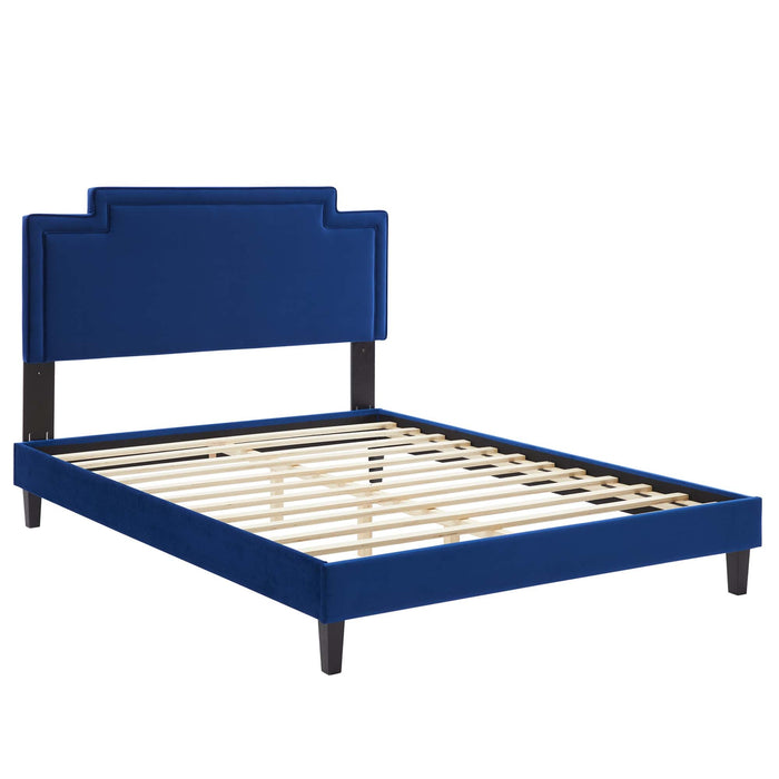 Liva Performance Velvet Bed With Black Wood Legs