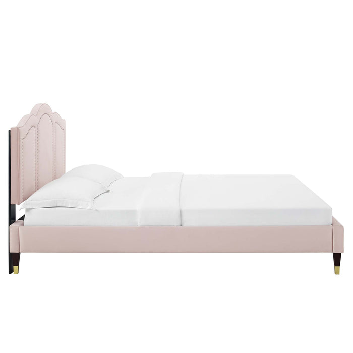 Emerson Performance Velvet Platform Bed With Black Wood Legs