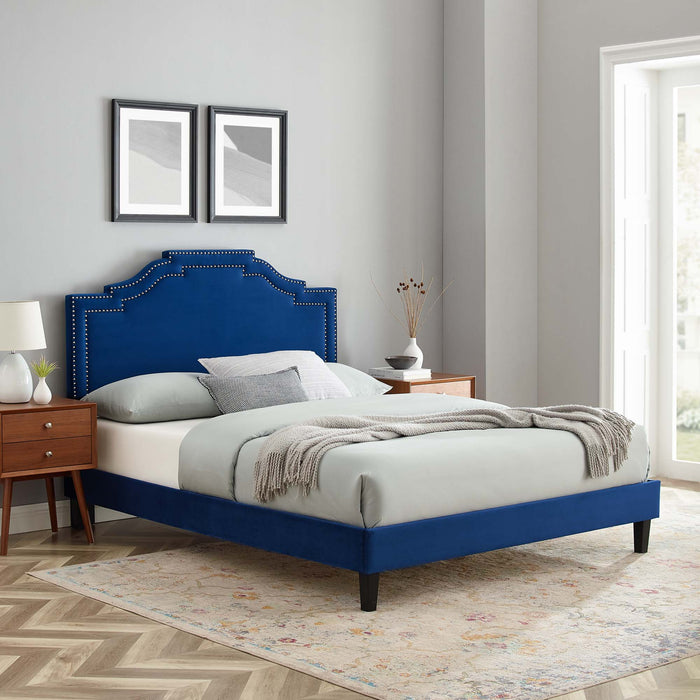 Adelaide Performance Velvet Platform Bed With Black Wood Legs