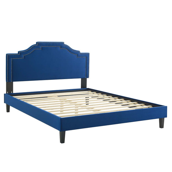 Adelaide Performance Velvet Platform Bed With Black Wood Legs