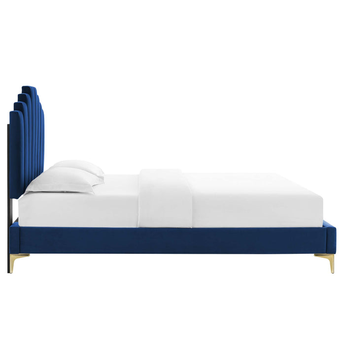 Elise Performance Velvet Platform Bed With Gold Metal Legs