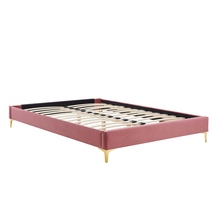 Colette Performance Velvet Platform Bed With Gold Metal Legs